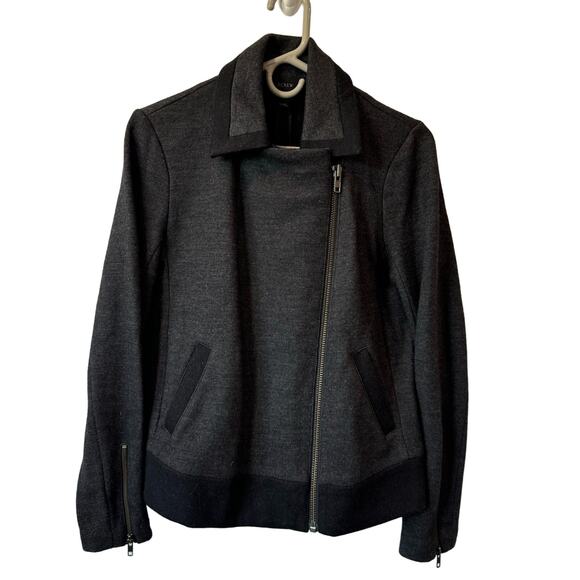 J.Crew Moto Biker Wool Blend Dark Charcloal Color block Grunge Lux Jacket 4 - Picture 1 of 6